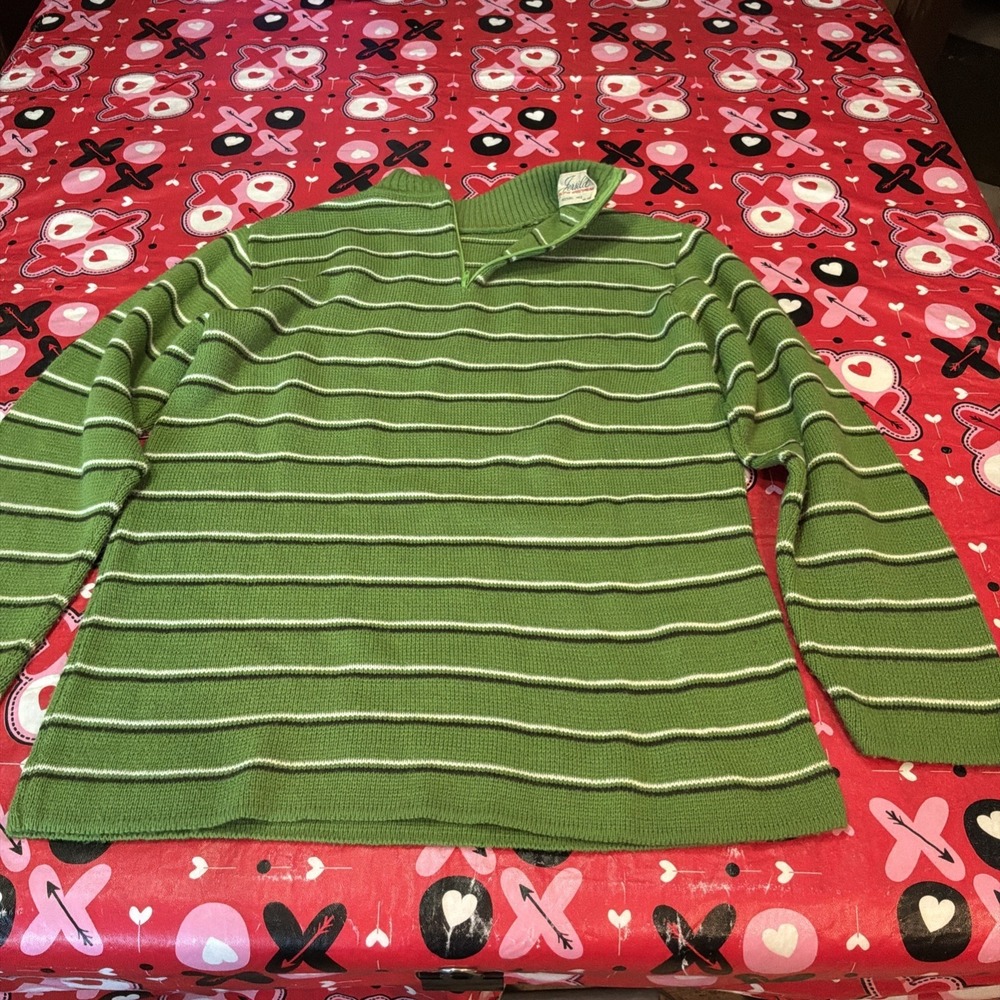 Vintage 50s 60s Jersild Sportswear Half Zip Green Knit Sweater Pullover L Grunge